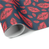 Cute Funny Lips Pattern Blue Cadeaupapier (Rol Hoek)