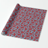 Cute Funny Lips Pattern Blue Cadeaupapier (Uitgerold)