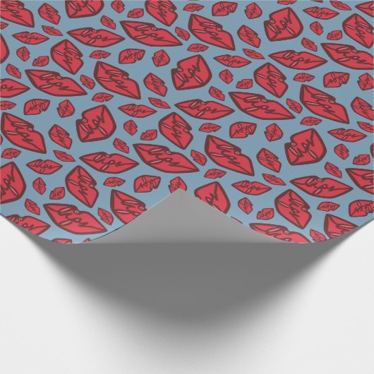 Cute Funny Lips Pattern Blue Cadeaupapier (Hoek)