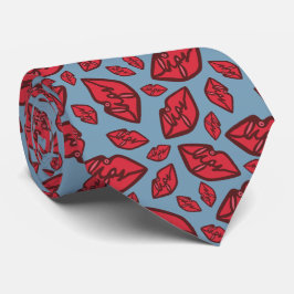 Cute Funny Lips Pattern Blue Stropdas