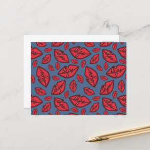 Cute Funny Lips Pattern Dark Background Briefkaart