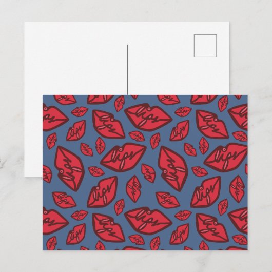 Cute Funny Lips Pattern Dark Background Briefkaart (Voorkant / Achterkant)