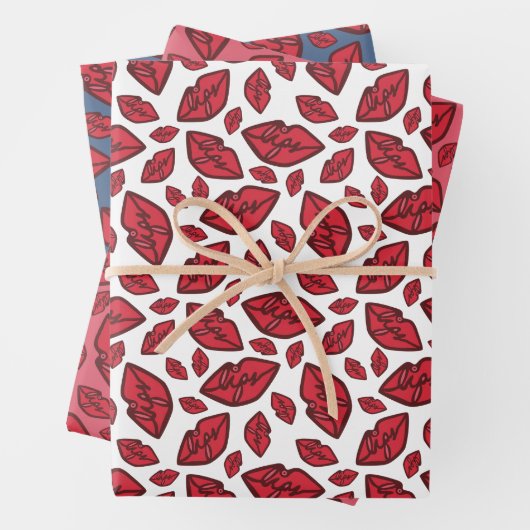 Cute Funny Lips Pattern Inpakpapier Vel (In situ)