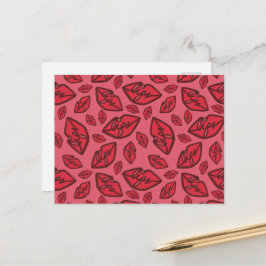 Cute Funny Lips Pattern Pink Background Briefkaart