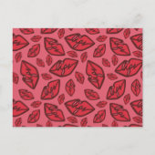 Cute Funny Lips Pattern Pink Background Briefkaart (Voorkant)