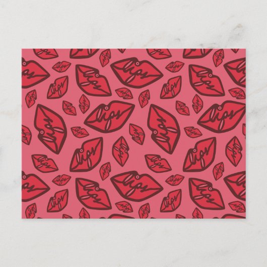 Cute Funny Lips Pattern Pink Background Briefkaart (Voorkant)