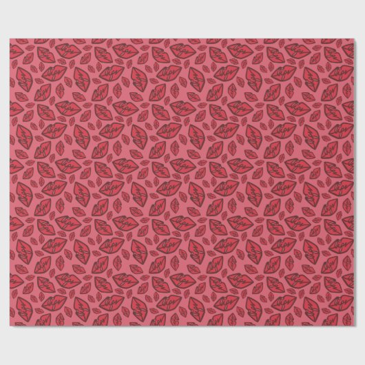 Cute Funny Lips Pattern Roze Cadeaupapier (Vlak)