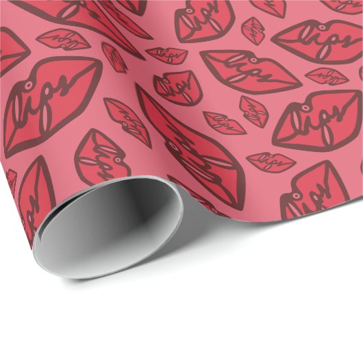 Cute Funny Lips Pattern Roze Cadeaupapier (Rol Hoek)