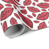 Cute Funny Lips Pattern White Cadeaupapier (Rol Hoek)