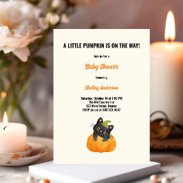 Cute Funny Little Pumpkin on Way Black Cat Kaart