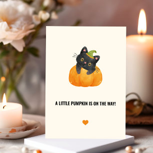 Cute Funny Little Pumpkin on Way Black Cat Kaart