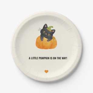 Cute Funny Little Pumpkin on Way Black Cat Papieren Bordje