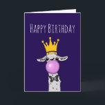 Cute Funny Llama Illustration Birthday Kaart<br><div class="desc">Een verjaardagskaart met een grillige lama die een roze bel blaast terwijl ze kauwgom kauwt. Het dragen van een gouden kroon en een zwarte strik stropdas. Deze schattige lama is alleen zichtbaar vanaf de nek omhoog. Heeft een cartoonistisch lange nek.</div>