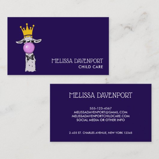 Cute Funny Llama Illustration Visitekaartje (Voorkant / Achterkant)