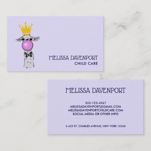 Cute Funny Llama Illustration Visitekaartje (Voorkant / Achterkant)