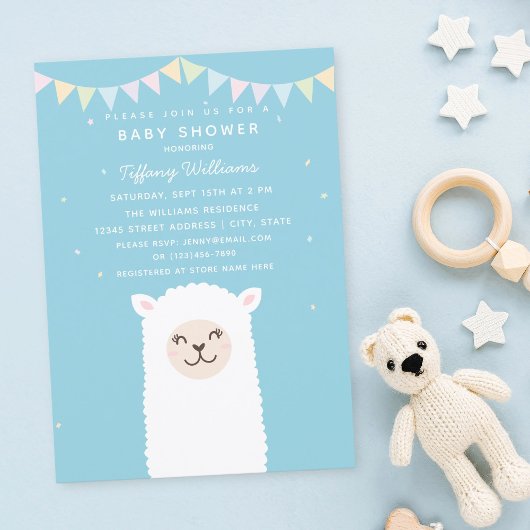 Cute Funny Llama Momma Fiesta Baby Boy Shower Kaart
