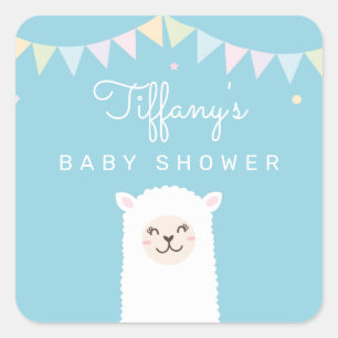 Cute Funny Llama Momma Fiesta Baby Boy Shower Vierkante Sticker