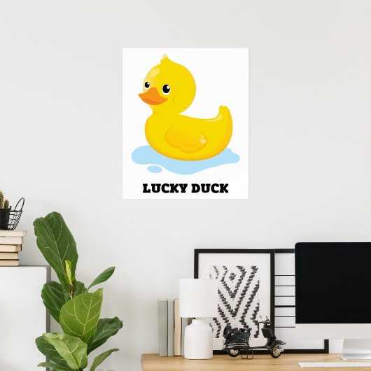 Cute Funny Lucky Duck Poster (Thuiskantoor)