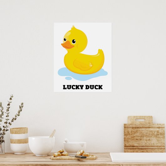 Cute Funny Lucky Duck Poster (Keuken)