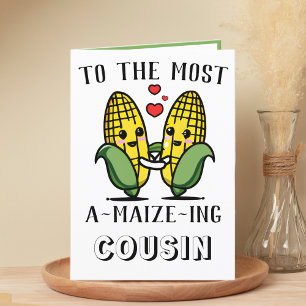 Cute Funny Maize Corn Pun Cousin Happy Birthday Bedankkaart