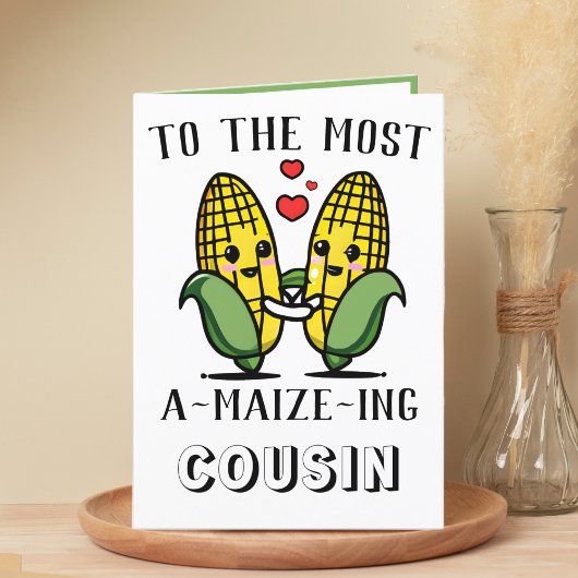 Cute Funny Maize Corn Pun Cousin Happy Birthday Bedankkaart