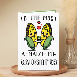 Cute Funny Maize Corn Pun Daughter Happy Birthday Bedankkaart