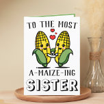 Cute Funny Maize Corn Pun Sister Happy Birthday Bedankkaart<br><div class="desc">Op zoek naar een unieke manier om je liefde en humor uit te drukken op je broer en zus? Ons grappige maïs/maïssnoer wenskaart is de perfecte keuze voor de verjaardag van je zus! Pas het aan door uw eigen persoonlijk bericht toe te voegen.</div>