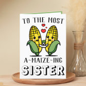 Cute Funny Maize Corn Pun Sister Happy Birthday Bedankkaart