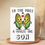 Cute Funny Maize Corn Pun Son Happy Birthday Bedankkaart<br><div class="desc">Op zoek naar een unieke manier om je liefde en humor uit te drukken naar je zoon? Ons grappige maïs/maïssnoer wenskaart is de perfecte keuze voor de verjaardag van je kind! Pas het aan door uw eigen persoonlijk bericht toe te voegen.</div>