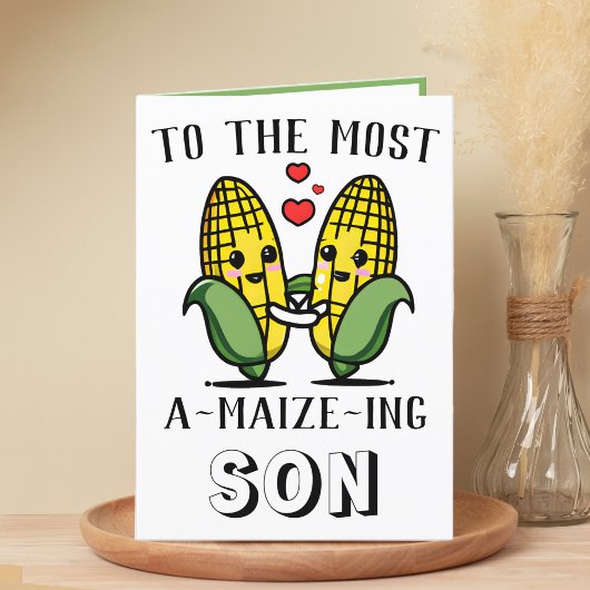 Cute Funny Maize Corn Pun Son Happy Birthday Bedankkaart