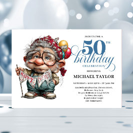 Cute Funny Man 50th Birthday Cartoon Humor Style  Kaart