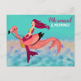 Cute & Funny Mermaid & Mermingo Illustratie Briefkaart