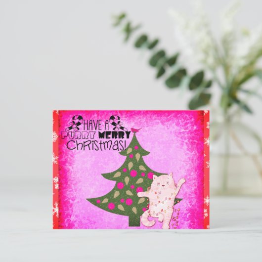 Cute Funny Merry Kerstkat Briefkaart (Staand voorkant)