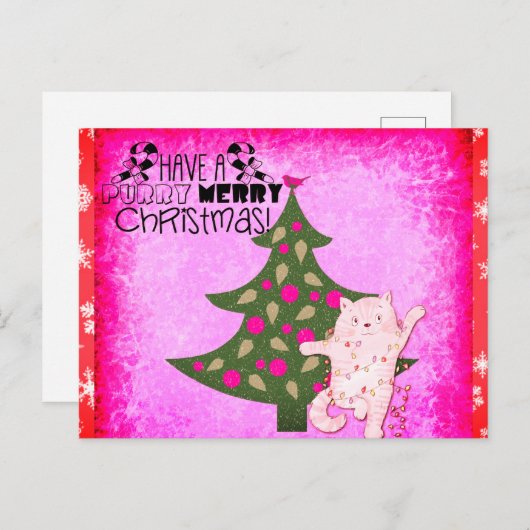 Cute Funny Merry Kerstkat Briefkaart (Voorkant / Achterkant)