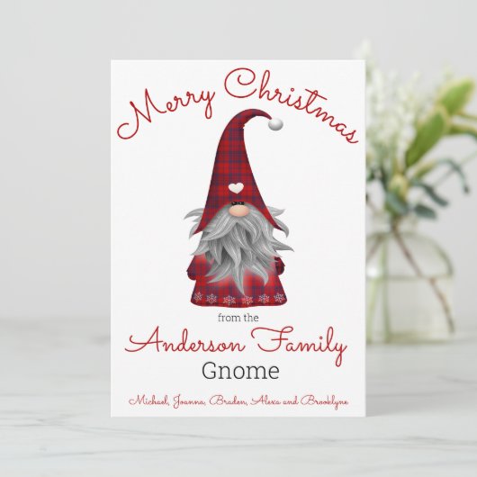Cute Funny Merry Kerstmis, gepersonaliseerd gnome Feestdagenkaart (Staand voorkant)