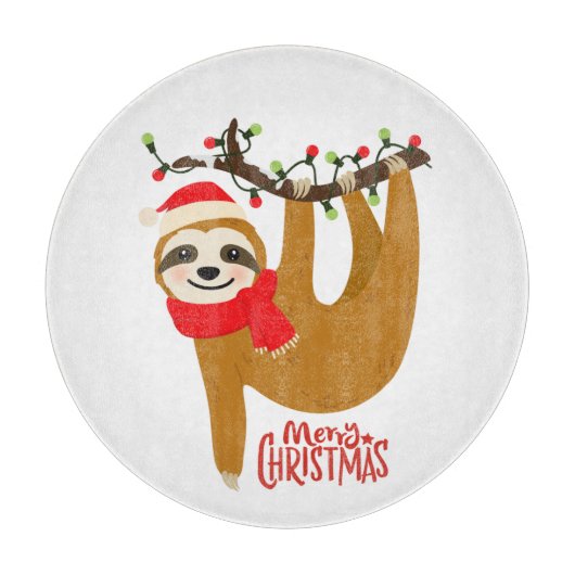 Cute Funny Merry Kerstmis Sloth | FEESTDAGEN Snijplank (Voorkant)