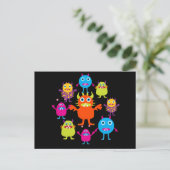 Cute Funny Monster Party Creats in Circle Briefkaart (Staand voorkant)
