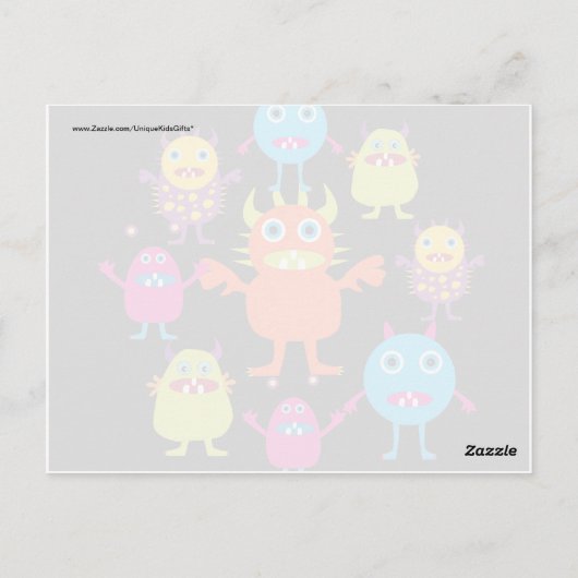 Cute Funny Monster Party Creats in Circle Briefkaart (Achterkant)