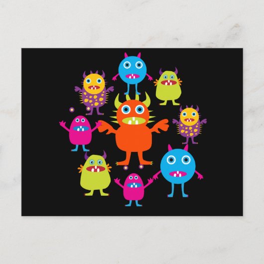 Cute Funny Monster Party Creats in Circle Briefkaart (Voorkant)