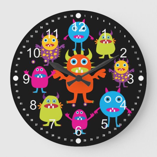 Cute Funny Monster Party Creats in Circle Grote Klok (Voorkant)