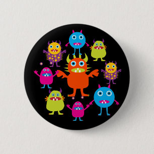 Cute Funny Monster Party Creats in Circle Ronde Button 5,7 Cm