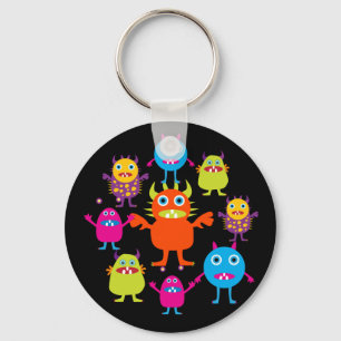 Cute Funny Monster Party Creats in Circle Sleutelhanger