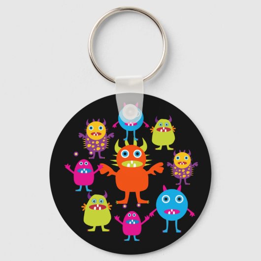 Cute Funny Monster Party Creats in Circle Sleutelhanger (Voorkant)