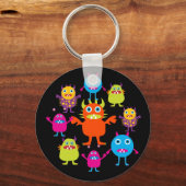 Cute Funny Monster Party Creats in Circle Sleutelhanger (Voorkant)