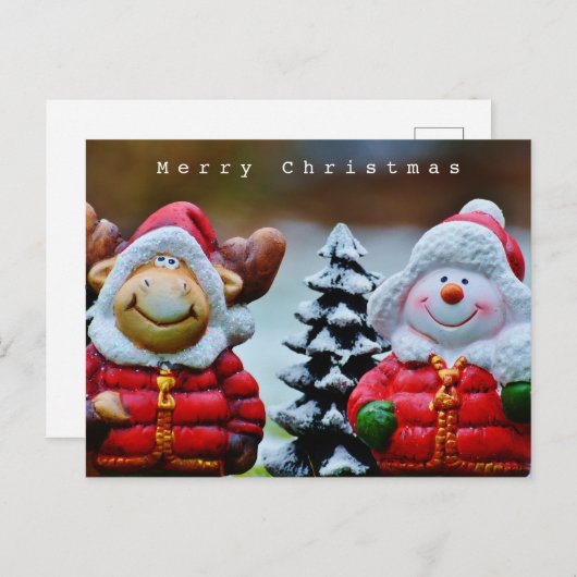 Cute Funny Moose en Snowman in de sneeuw Briefkaart (Voorkant / Achterkant)