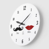 Cute & Funny - Mr en Mrs Lips & Mustache Grote Klok (Hoek)