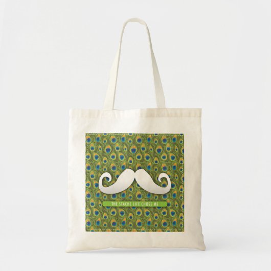Cute Funny Mustache Canvas tas met Peacock Print (Voorkant)