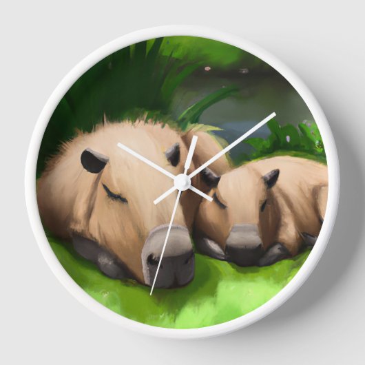 Cute Funny Napping Capybaras door Pond (Voorkant)