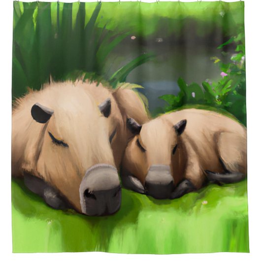 Cute Funny Napping Capybaras door Pond Douchegordijn (Voorkant)
