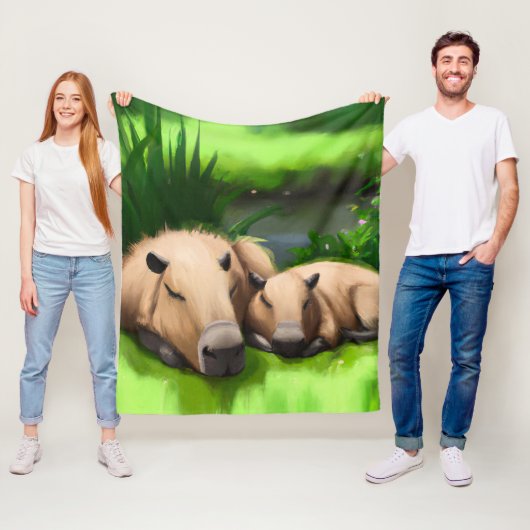 Cute Funny Napping Capybaras door Pond Fleece Deken (In situ)
